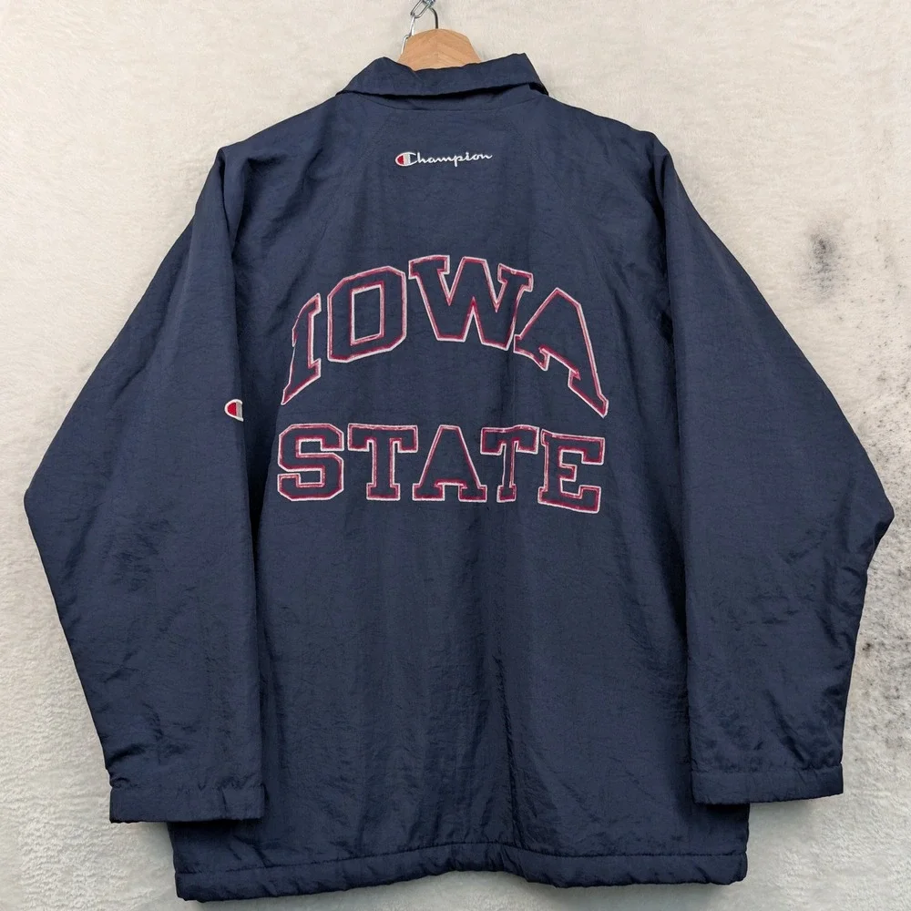 VTG Iowa State Champion Jacket Men's L Navy Cyclones Full Zip Windbreaker 90s